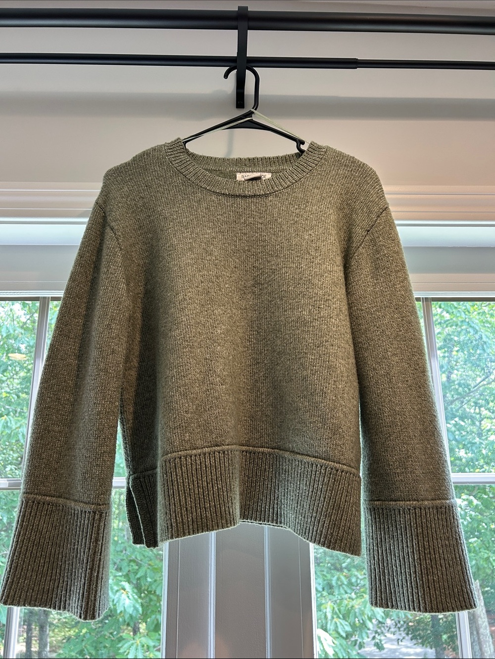 Rachel Zoe Olive Green Crewneck Sweater with Ribbed Hem